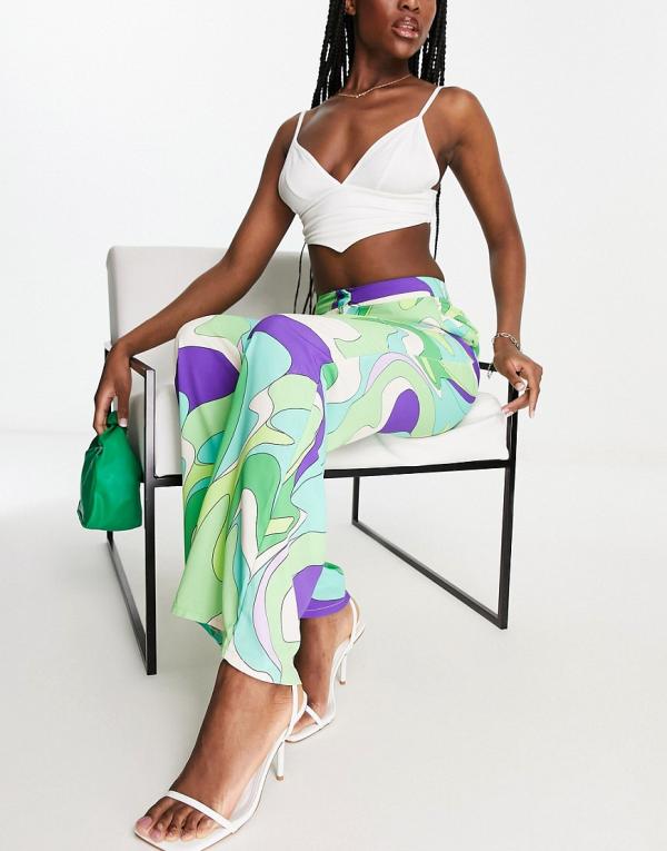 Morgan wide leg pants in green swirl print-Multi