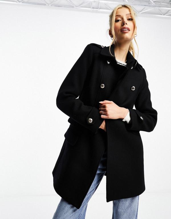 Morgan wool double breasted princess coat in black