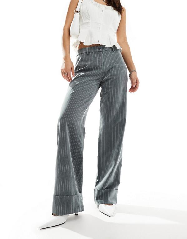 Motel Abba low rise pinstripe wide leg pants in grey