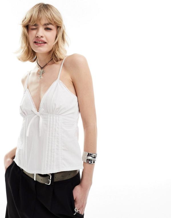 Motel Jepuni bow detail cotton camisole top in white