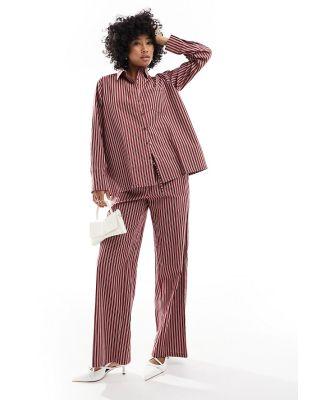 Motel stripe wide leg pants in maroon (part of a set)-Red