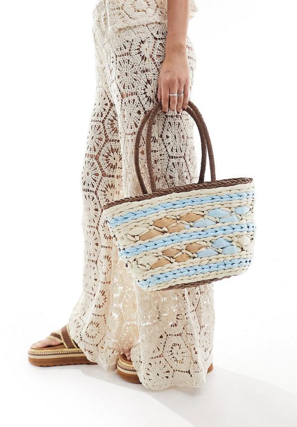 My Accessories chunky woven straw bag in blue