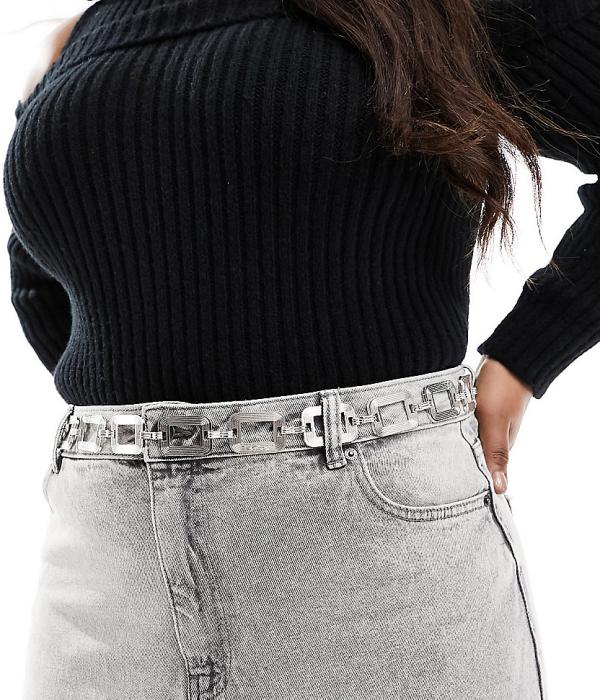 My Accessories London Curve square link belt in silver