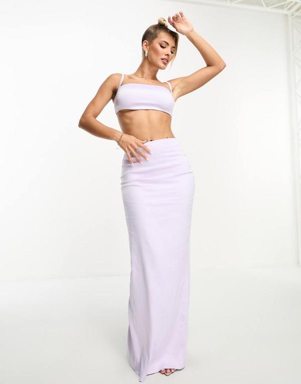 Naked Wardrobe satin maxi skirt in lilac (part of a set)-Purple