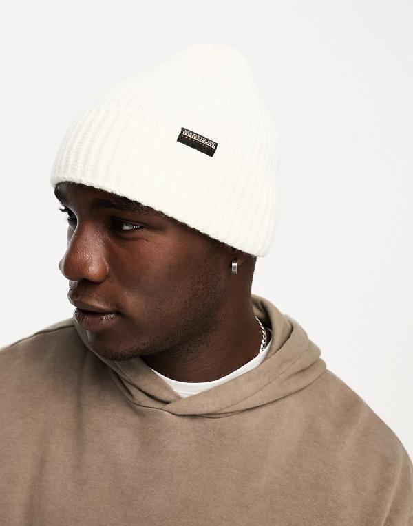 Napapijri Foli rib knit beanie in white