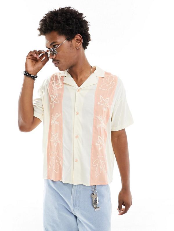 Native Youth boxy fit shirt with embroidered panels in multi-Pink