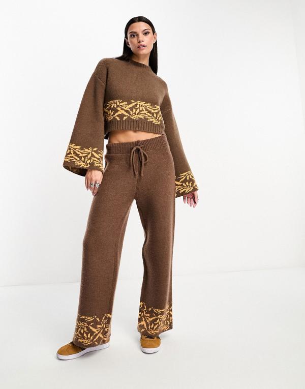 Native Youth fair isle intarsia pants in brown (part of a set)