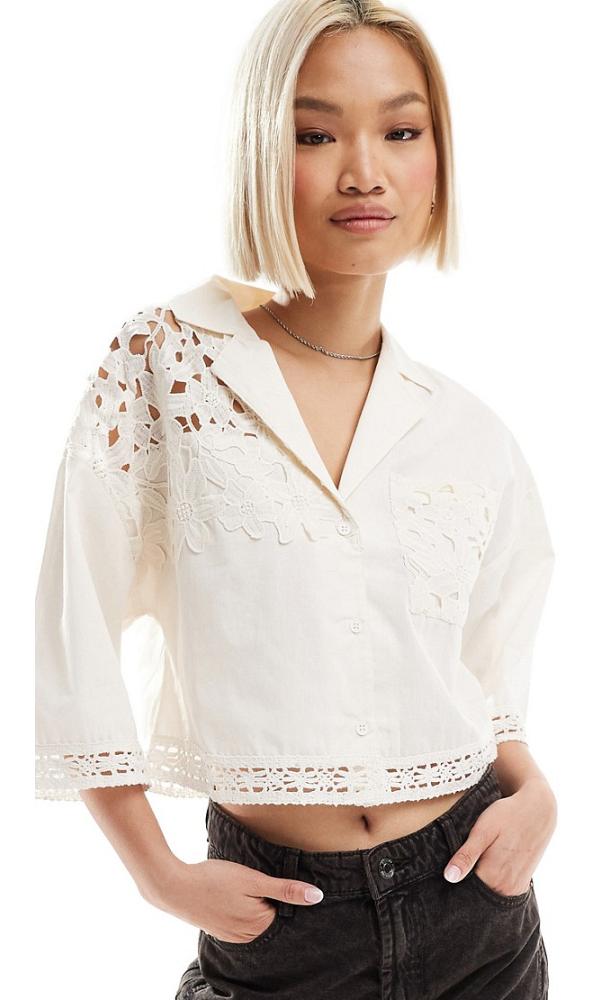 Native Youth lace insert cropped boxy shirt in white