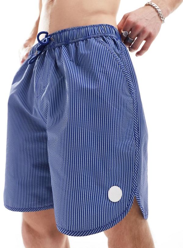 Native Youth textured stripe mid length swim shorts in cobalt blue