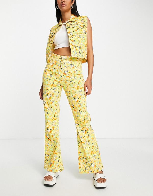 Neon Rose high waist flare jeans in 70s floral denim (part of a set)-Multi