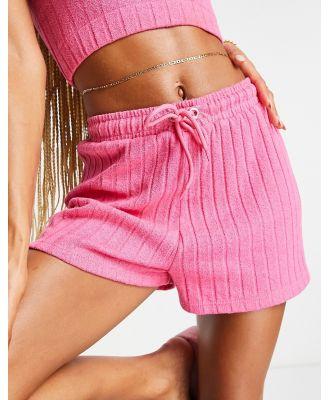 New Girl Order towelling high waist shorts in magenta (part of a set)-Pink