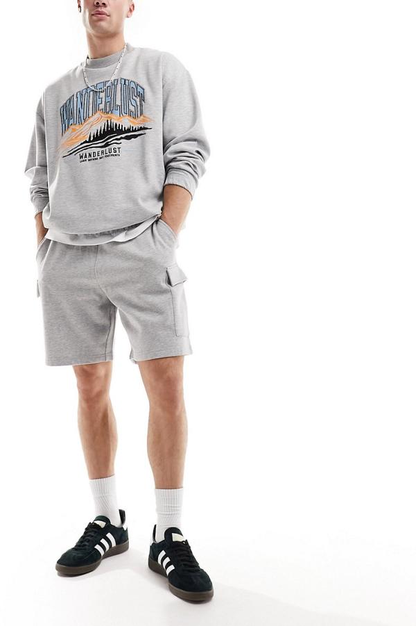 New look cargo jersey shorts in grey marl