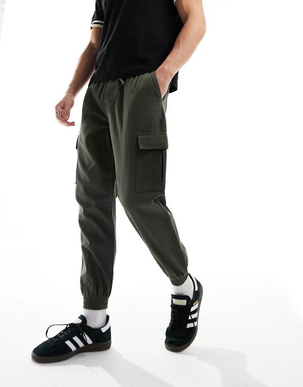 New Look cuffed cargo pant in khaki-Green