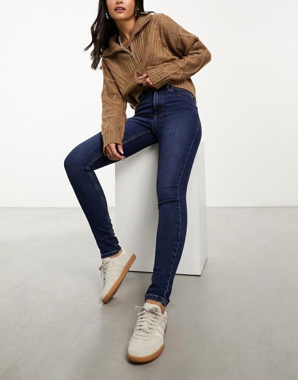 New Look lift and shape skinny jeans in dark blue-Navy