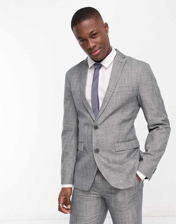 New Look slim suit jacket in dark grey texture