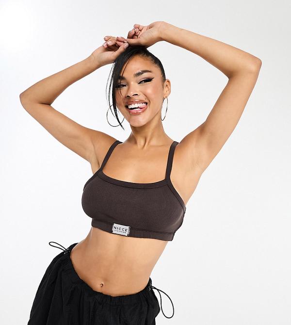 Nicce Kira waffle crop tank top in charcoal grey (part of a set)