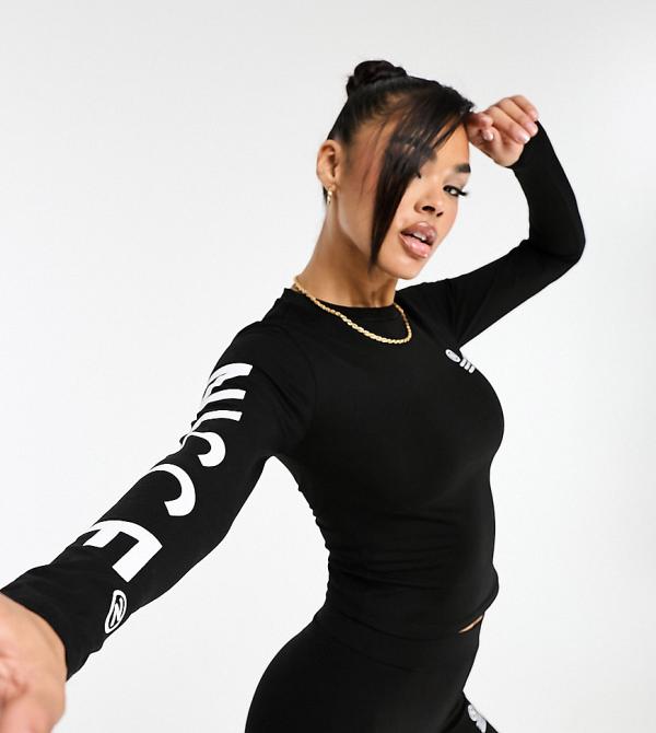 Nicce Mara long sleeve top in black with sleeve print (part of a set)
