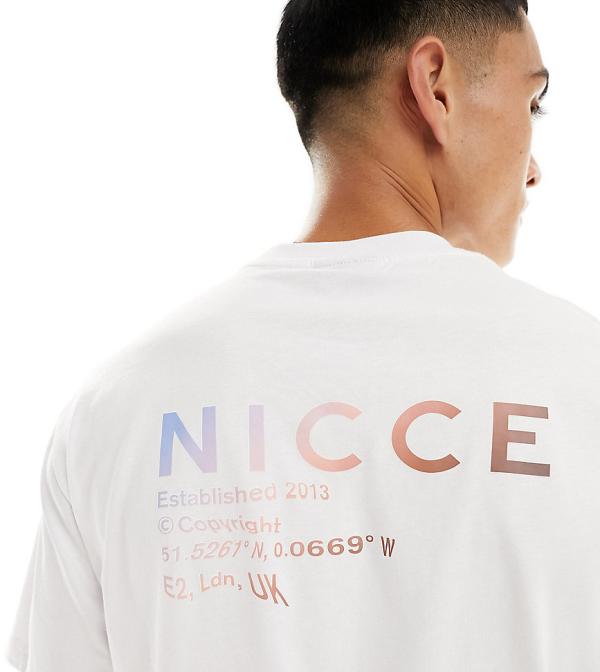 Nicce warped logo oversized t-shirt in white with chest and back print