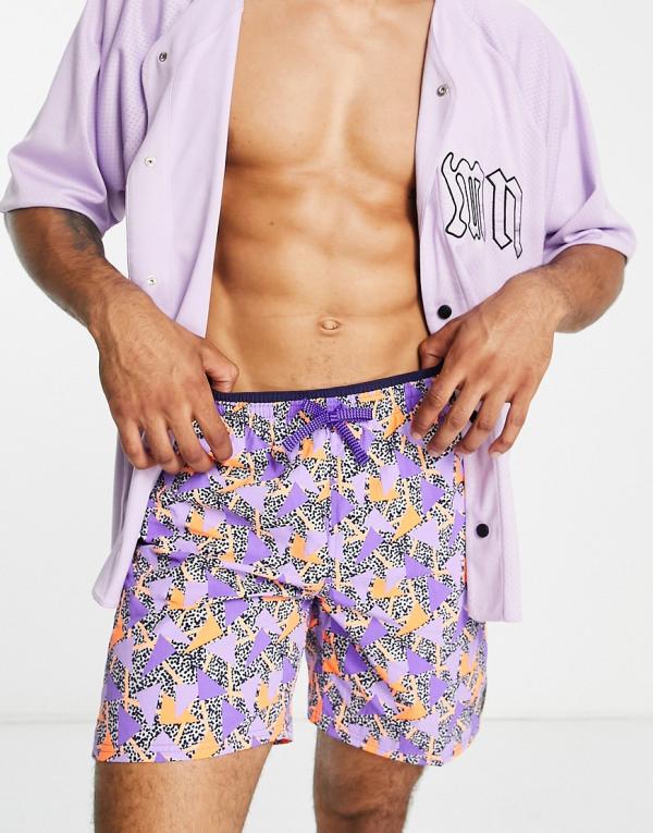 Nike Swimming 7 inch 90s printed shorts in purple-Multi