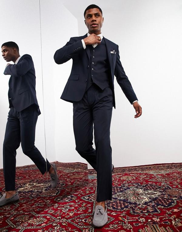 Noak 'Camden' slim premium fabric suit pants in navy with stretch