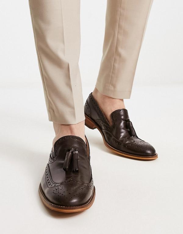 Noak made in Portgual brogue loafers with tassel detail in brown leather
