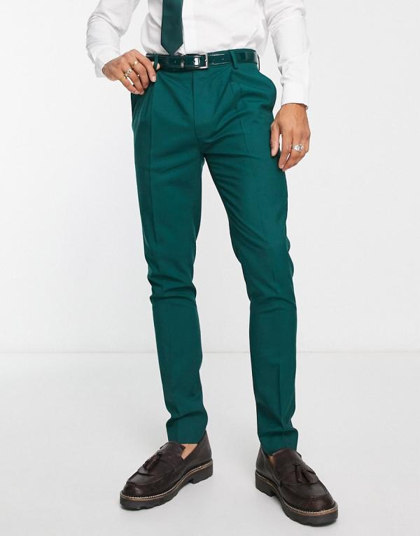 Noak premium wool skinny suit pants in forest green