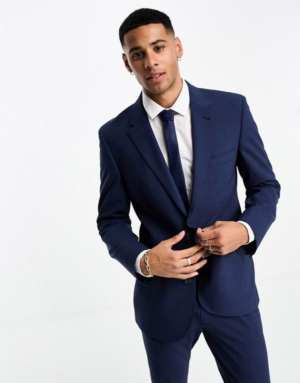 Noak 'Santiponce' wool-rich skinny suit jacket in navy puppytooth check