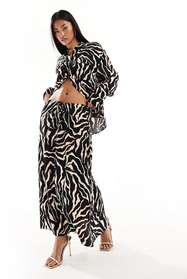 Nobody's Child Monie midaxi skirt in zebra print (part of a set)-Black