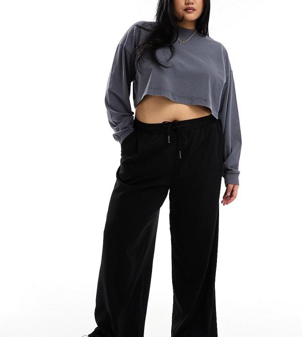 Noisy May Curve drawstring wide leg pants in black