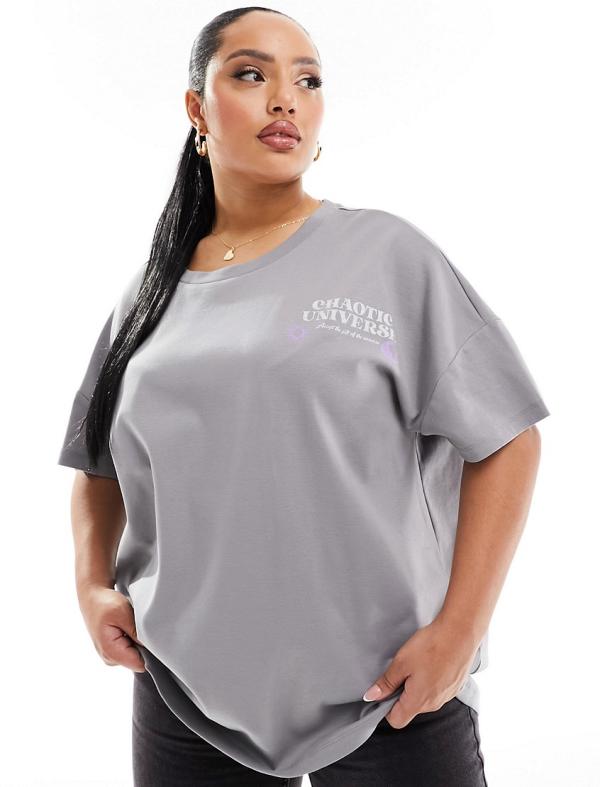 Noisy May Curve oversized t-shirt with mystery back print in grey
