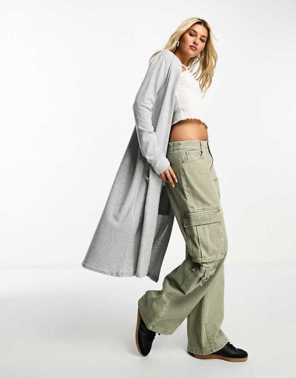 Noisy May lightweight longline cardigan in grey