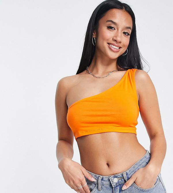 Noisy May Petite cropped one shoulder top in orange