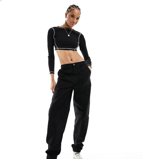 Noisy May Tall elasticated waist cargo pants in black-Brown