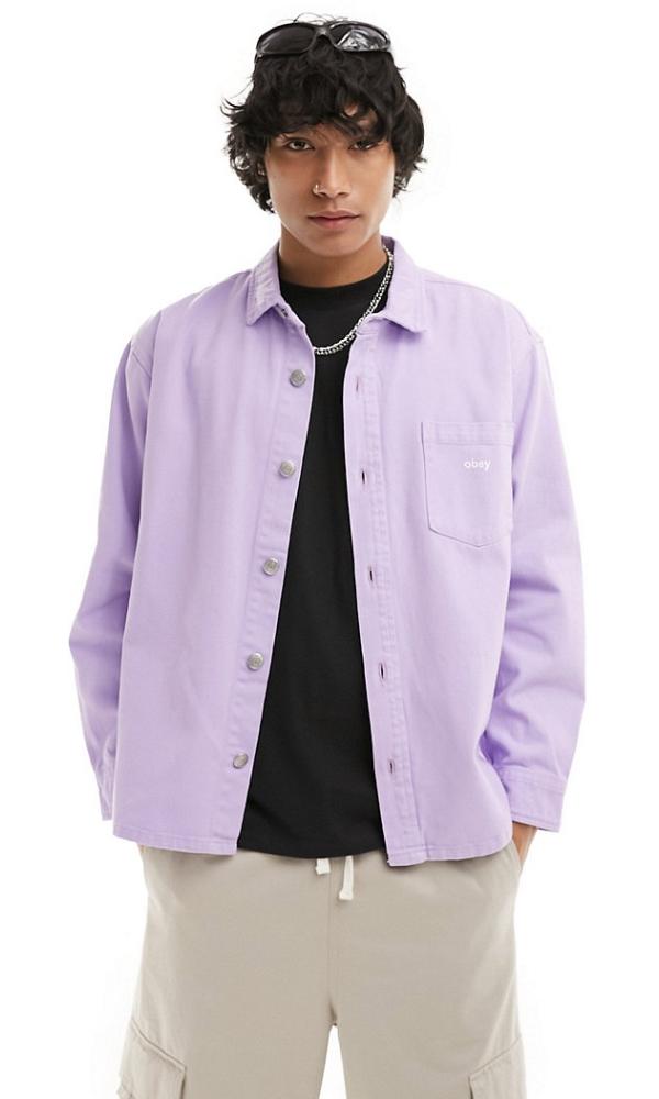 Obey denim long sleeve shirt in lilac-Purple