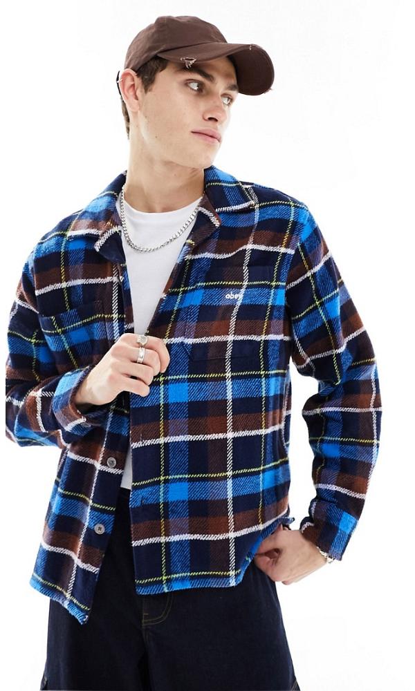 Obey Ray plaid heavyweight shirt in navy