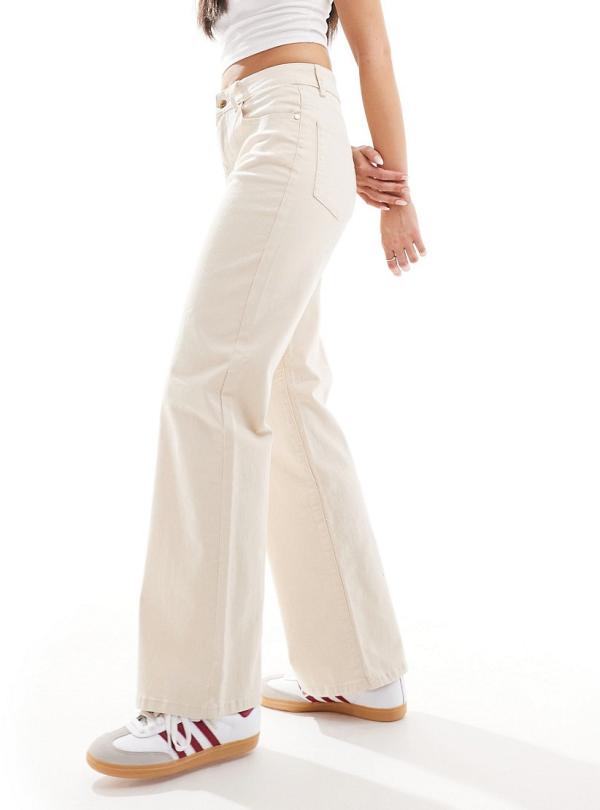 Object mid rise twill wide leg jeans in cream-Neutral
