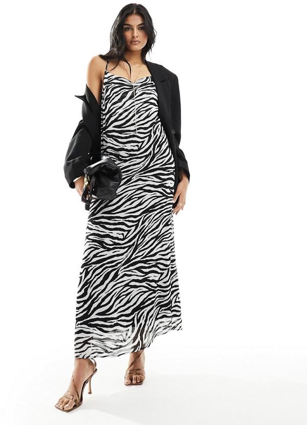 Object slinky maxi slip dress in zebra print-Multi