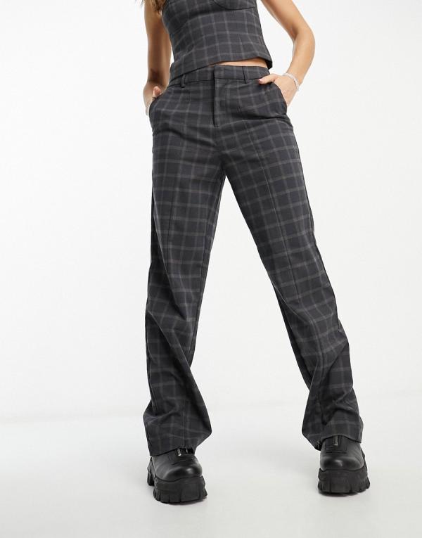 Object tapered pants in grey check (part of a set)-Black
