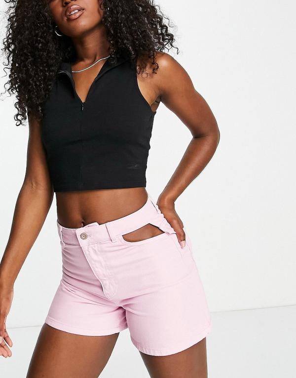 Only Camille cut out pocket denim shorts in lilac-Purple