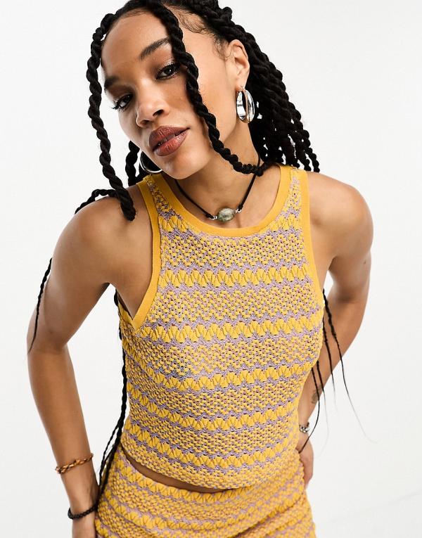 Only cropped racer neck top in yellow zig zag (part of a set)