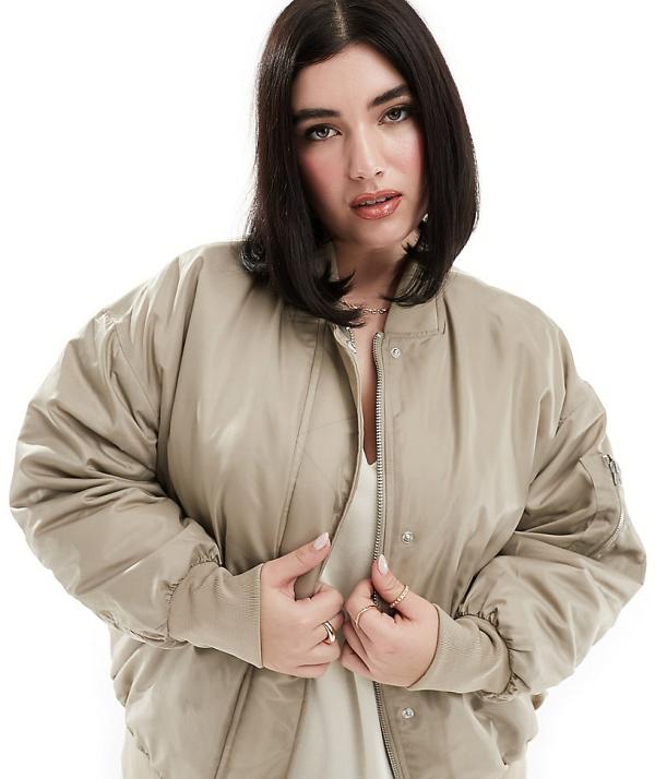 Only Curve bomber jacket in stone-Neutral