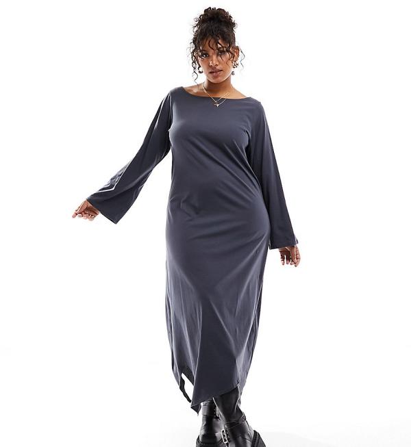 Only Curve hanky hem maxi dress in charcoal-Grey
