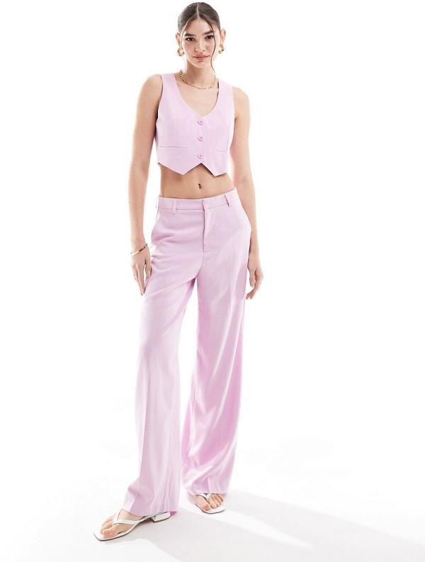 ONLY high waisted wide leg tailored pants in light pink (part of a set)