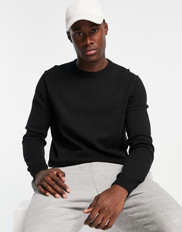 Only & Sons cotton crew neck jumper in black