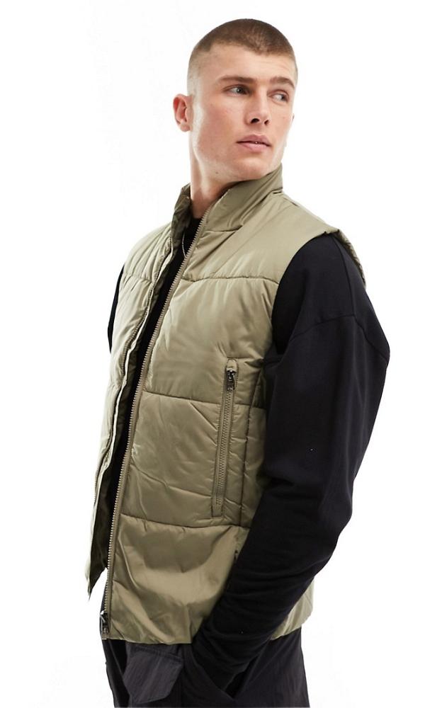 Only & Sons funnel neck vest in stone-Neutral