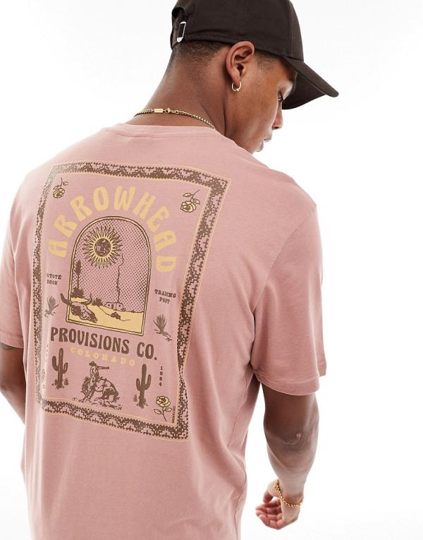 Only & Sons regular fit t-shirt with arrowhead back print in washed pink