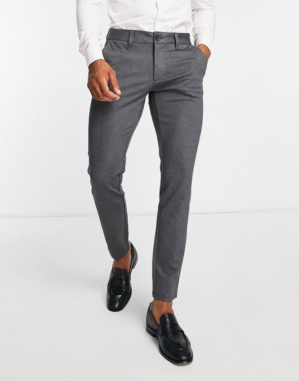 Only & Sons slim fit smart herringbone jersey pants in grey-Black