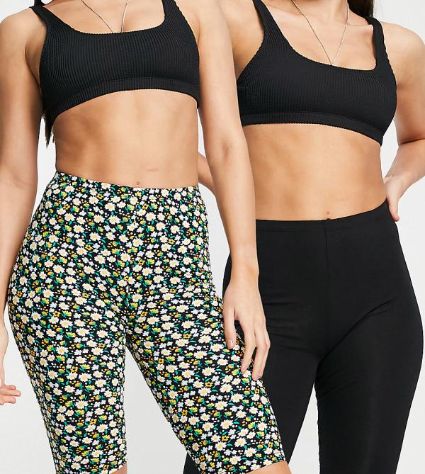 Only Tall exclusive 2 pack legging shorts in black and floral-Multi