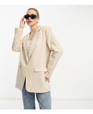 Only Tall oversized linen blazer in stone-Neutral