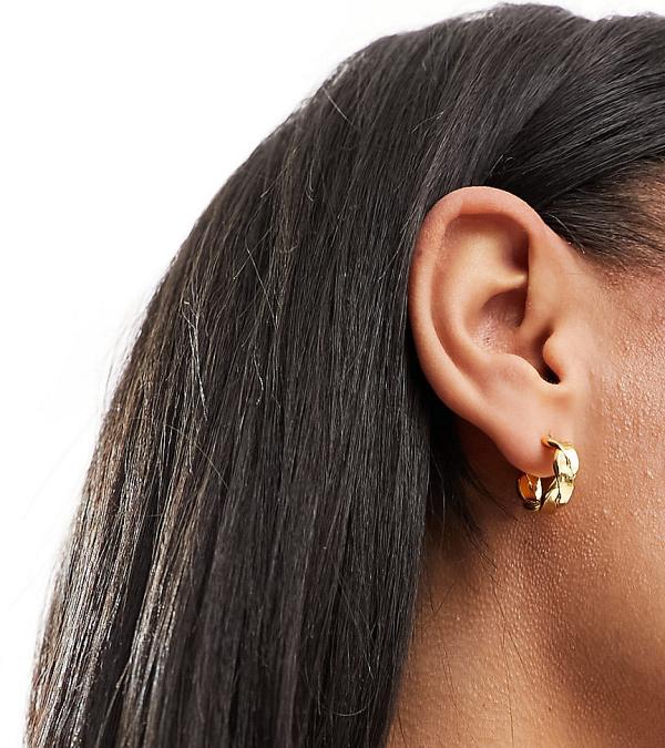 Orelia 18k gold plated flat twist small hoop earrings